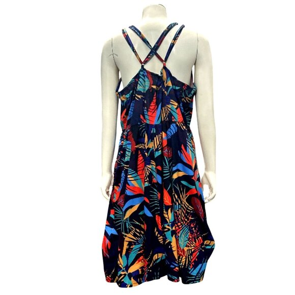 CCC Colorful Bohemian Style Spaghetti Strap Dress V Neck Tropical Leaf Print Med - Picture 3 of 8